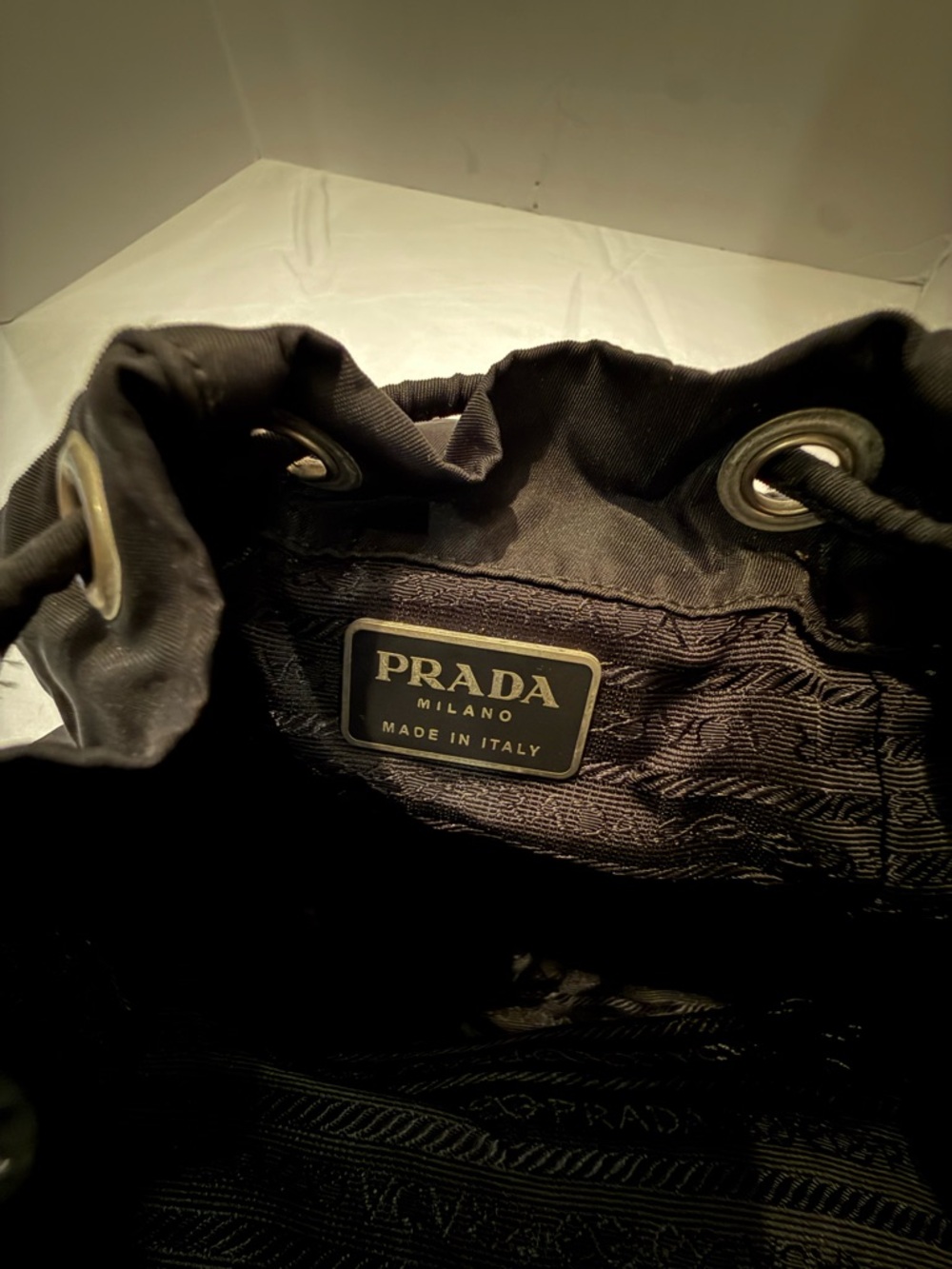 Prada Black Nylon Drawstring Backpack with Front Zip Pocket - Picture 11 of 14
